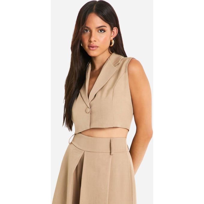 boohoo Dames Marl Tailored Cropped Waistcoat | Camel | Maat: 44
