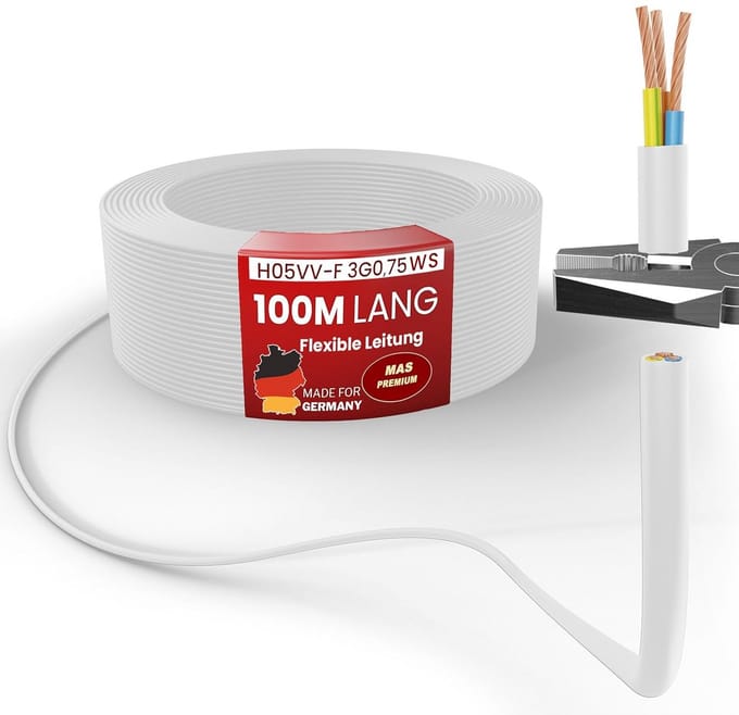 Flexibele Kunststof Installatiekabel 3-aderig voor Binnen en Buiten 0,75mm² - 100 Meter