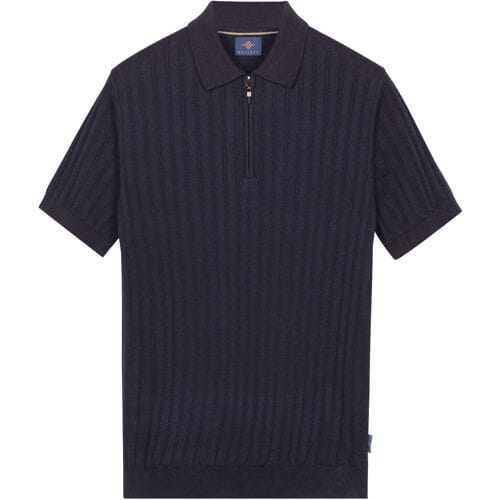 Baileys Polo Zip Collar Drop Needle Knit Stripe Texture Navy / male