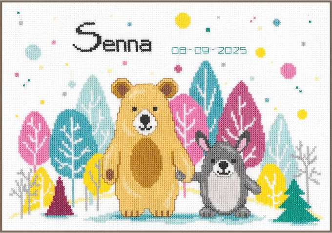 Vervaco - Telpakket kit - 32 x 22cm - Beer en konijn in het bos - PN-0214340