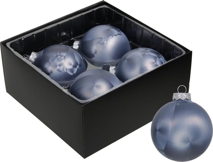 Othmar Decorations Luxe kerstballen - 4x st - 8 cm - donkerblauw - glas - ice finish