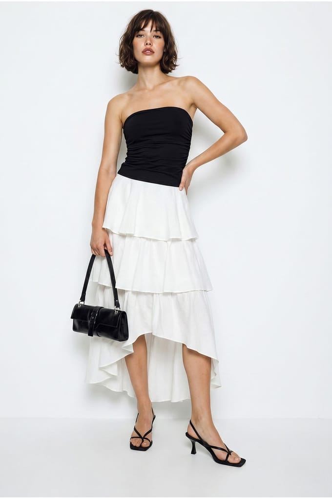 Hoog Taille Katoenen Poplin Midi Rok