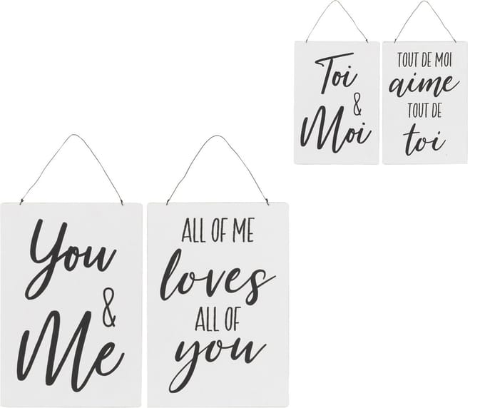 J-Line plakkaat Frans/Engels 'You&Me' - metaal - wit/zwart - 2 stuks