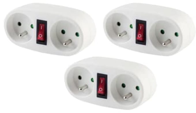 Set van 3 Witte Dominostekkers met Schakelaar - 2 x 16 A Stopcontacten