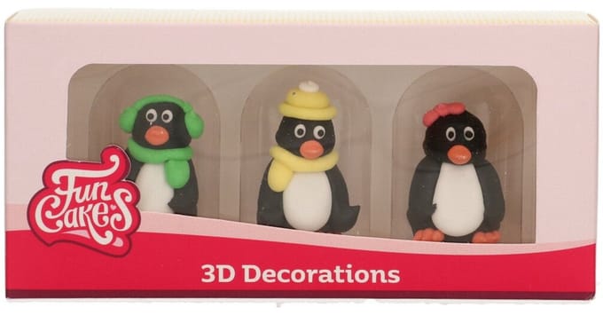 FunCakes Suikerdecoraties - 3D Pinguïn - 3 Stuks - Eetbare Taartdecoratie