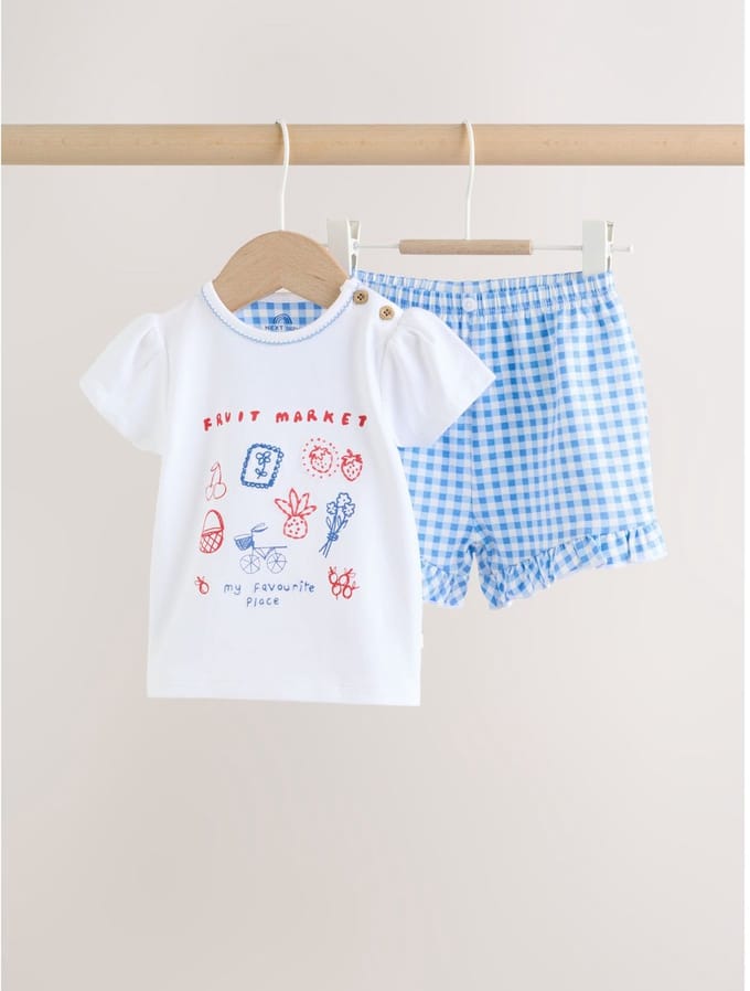 Next - Meisjes - 2-delige set van babytop met korte mouwen en short - Wit