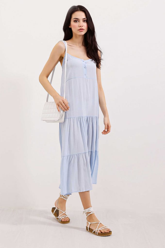 Loose Fit Midi-jurk met Vierkante Kraag