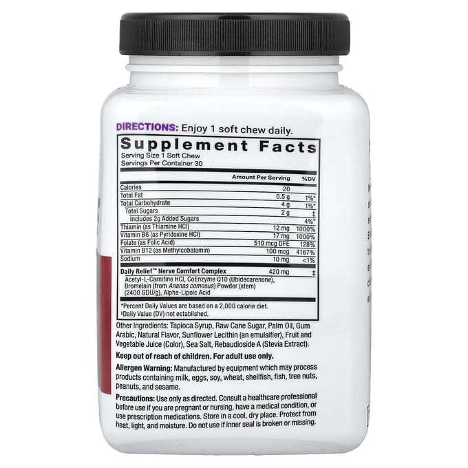Force Factor, Daily Relief™, Nerve, Blauwe Bes Acai, Zachte Kauwsnoepjes, 30 Kauwsnoepjes