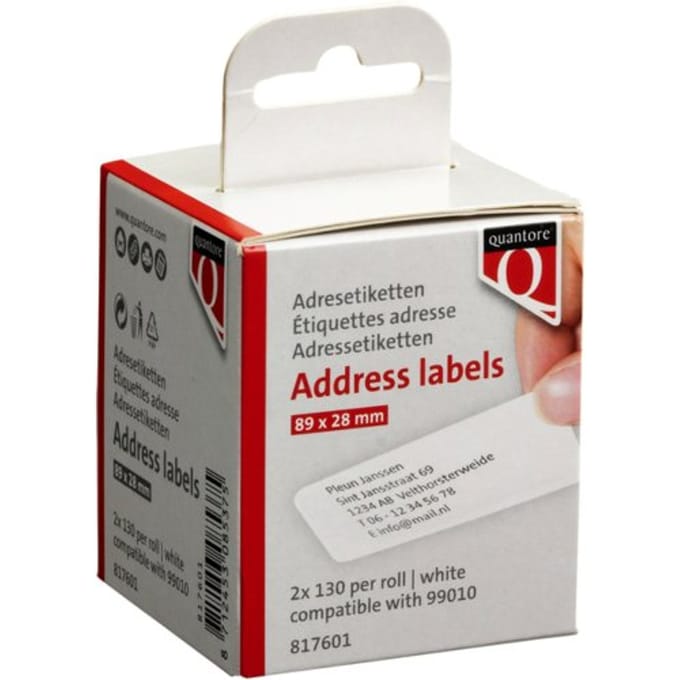 Labeletiket Quantore 99010 28x89mm adres wit 2 rollen