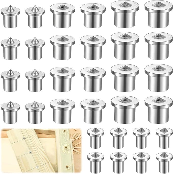 32-delige houten centreringsdowel set, stevige centreringspunten voor houtbewerking, tenon bits en accessoires (6/8/10/12mm)