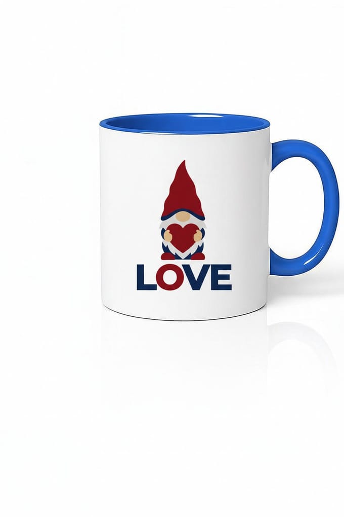 Valentijn Kabouter Liefdes Mok met Hart & Blauwe Rand | Uniek Cadeau