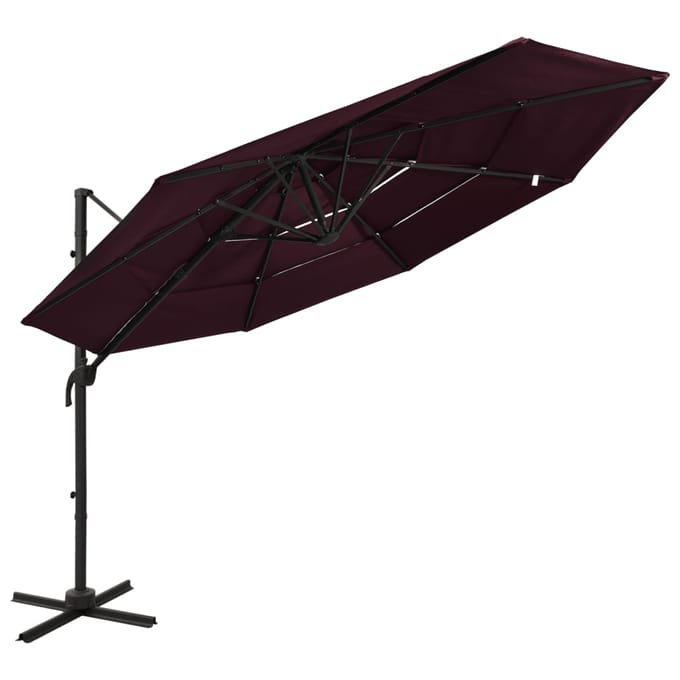 vidaXL - Parasol - 4-laags - met - aluminium - paal - 3x3 - m - bordeauxrood
