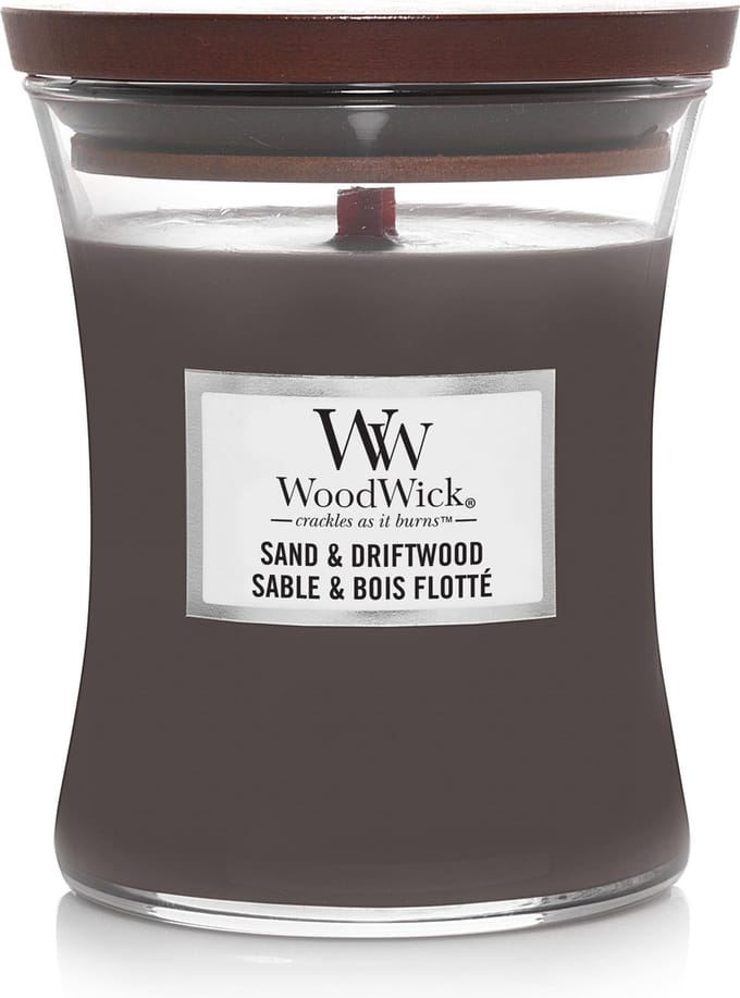 WoodWick Hourglass Medium Geurkaars - Sand & Driftwood - 60 branduren