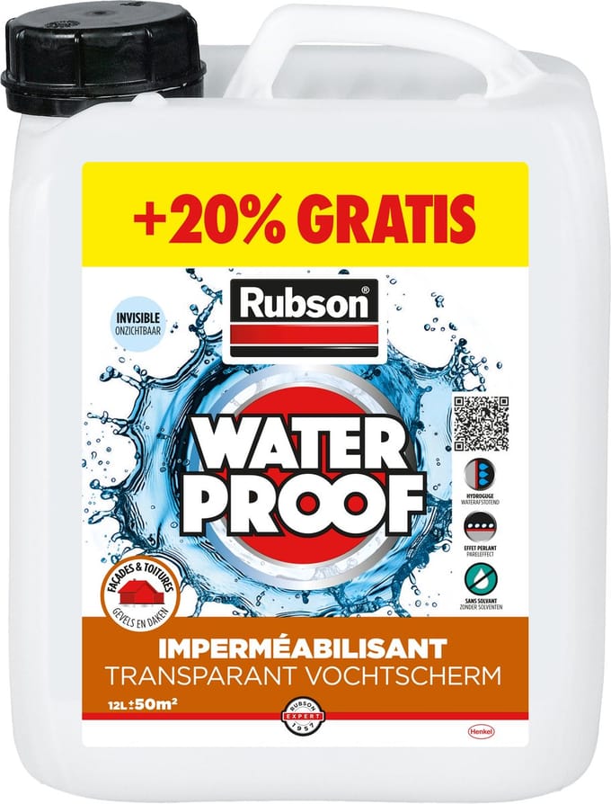 Rubson Transparant Vochtscherm 12 liter | Vochtwerende coating Buitenmuur Gevel Dak Impregneren
