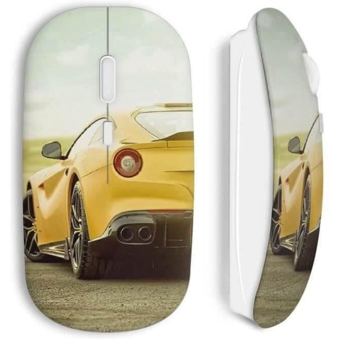 Souris Sans Fil - MANIACASE - Voiture De Luxe - Jaune - Compatible Mac et PC - USB wifi