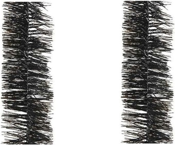 Decoris kerstslinger - 2x - zwart - 270 x 7 cm - folie/tinsel - lametta kerstboomversiering