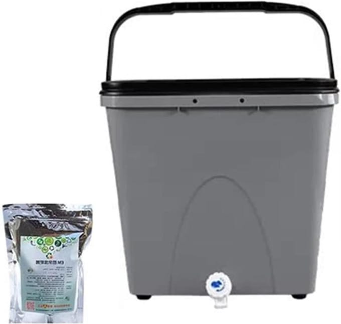 Compostbak Keuken - Compostemmer GFT - Voedselafval Verwerken - Met Kraan en Starter - 28 Liter - Grijs
