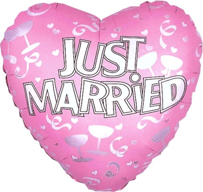 Folieballon - Just married - Hartvormig - Roze, zilver, wit - 45cm - Zonder vulling