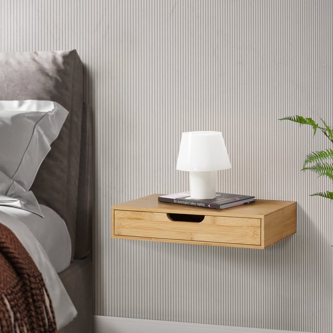 Wandplank set van 2 met lade Bokn bamboe 40x24x8 cm naturel [en.casa]