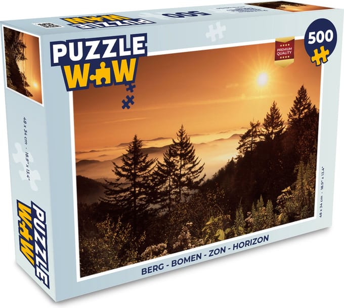 Puzzel Berg - Bomen - Zon - Horizon - Legpuzzel - Puzzel 500 stukjes