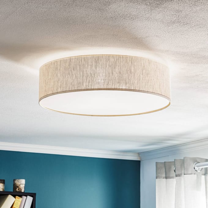 Eko-Light Plafondlamp Leano, grijs, linnen, Ø 50 cm