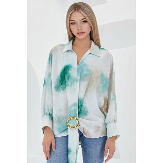 Oversized Gedrukte Crêpe Blouse met Strik