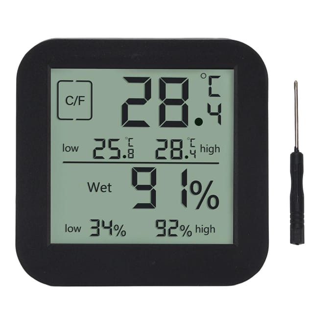 Thermometer Hygrometer Timer Dubbelzijdig LCD Touchscreen Achtergrondverlichting Temperatuur Vochtigheidsmeter zwart