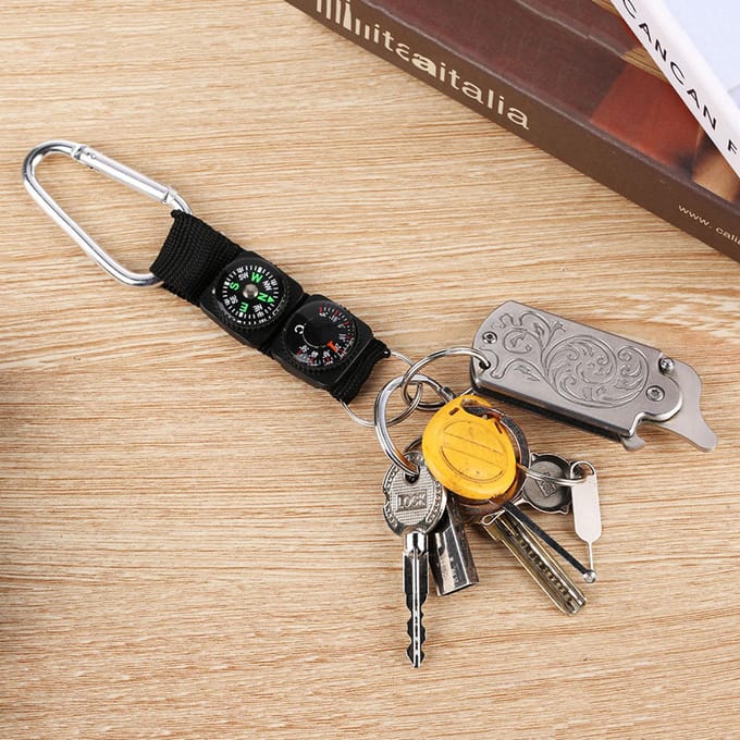 Multifunctionele Waterdichte Mini Draagbare Thermometer Kompas Sleutelhanger voor Buiten Kamperen Wandelen black