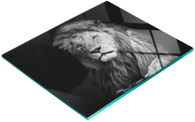 Glazen decoratieve plank met afbeelding van een leeuw voor het serveren van snacks, 60x52 cm