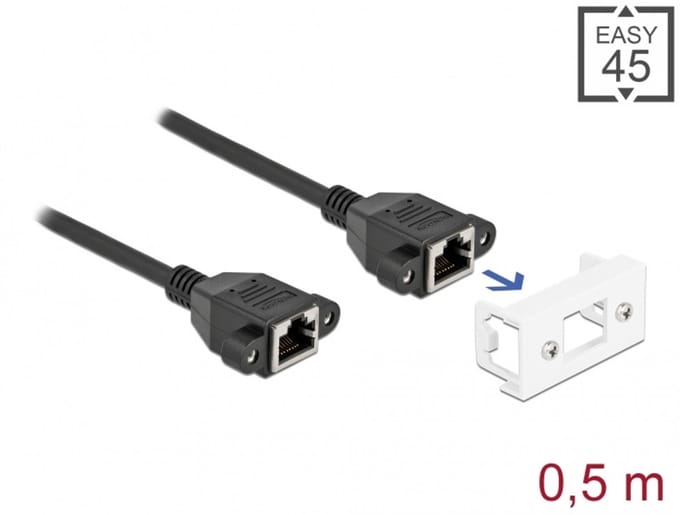 Delock Network Extension Cable for Easy 45 Module S/FTP RJ45 jack to RJ45 jack Cat.6A 50 cm black