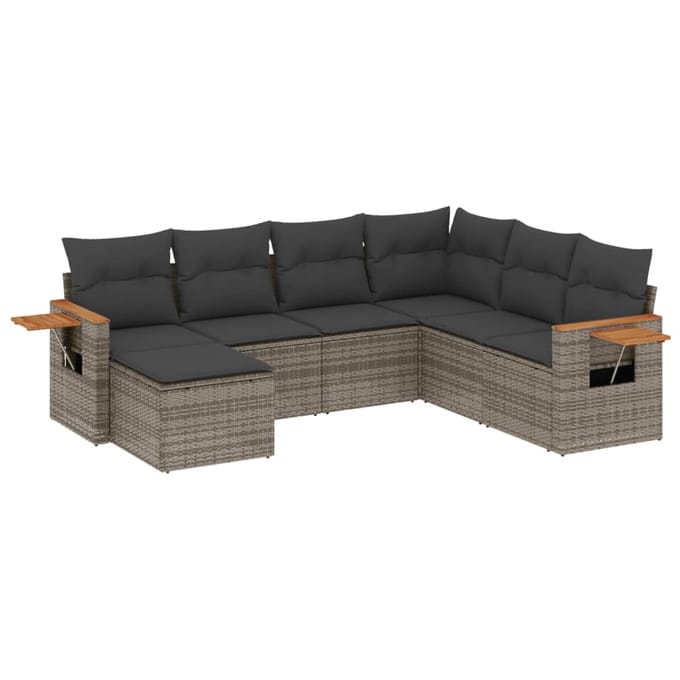 vidaXL - 7-delige - Loungeset - met - kussens - poly - rattan - grijs