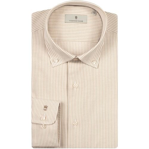 Thomas Maine Overhemd Torino Button-Down Brushed Oxford Stripe Zand / male