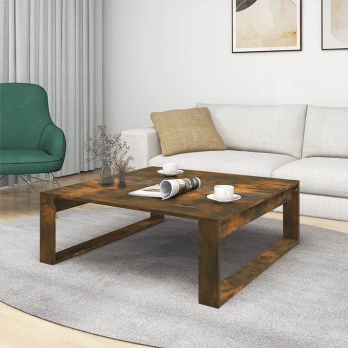 vidaXL - Salontafel - 100x100x35 - cm - bewerkt - hout - gerookt - eikenkleurig
