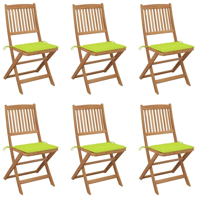 vidaXL - Inklapbare - stoelen - 6 - st - met - kussens - massief - acaciahout
