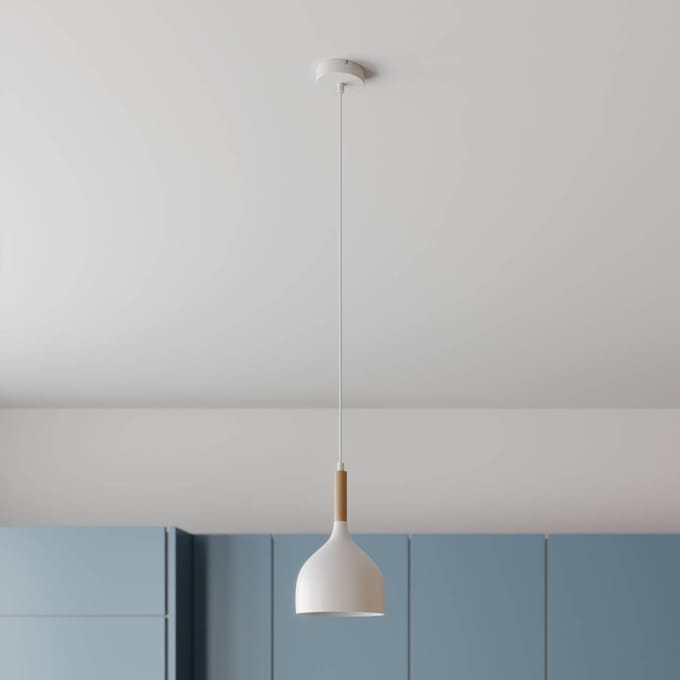 Luminex Hanglamp Noak, wit/hout naturel, Ø 17 cm