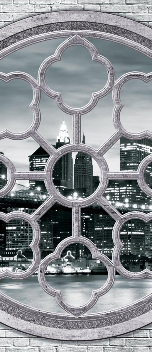 Brick Wall City Skyline Photo Wallcovering