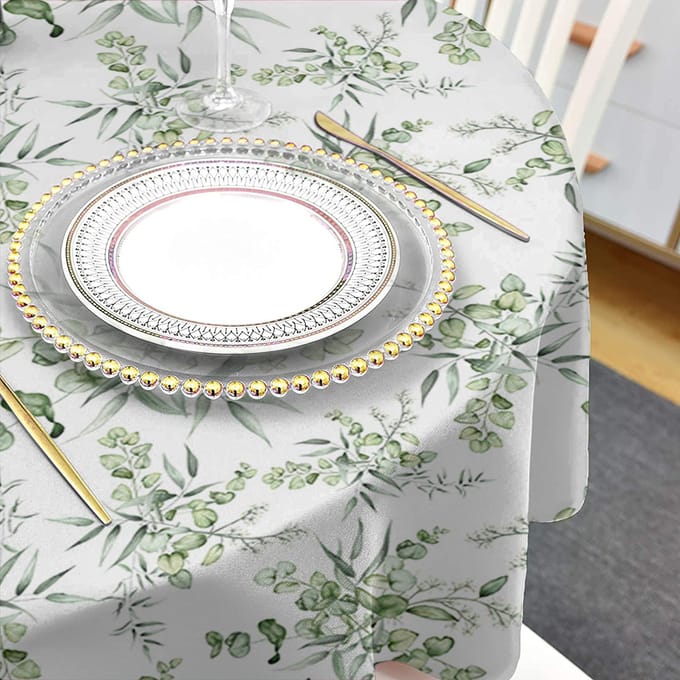Lente Eucalyptus Bladeren Rond Tafelkleed Waterdichte Tafelbeschermer Voor Bruiloft Decoratie Eettafelkleed Diameter 153cm