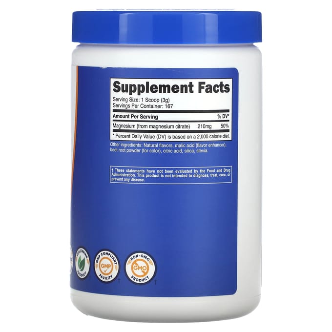 Nutricost, citrate de magnésium, saveur punch aux fruits, 500 g (17.9 oz)