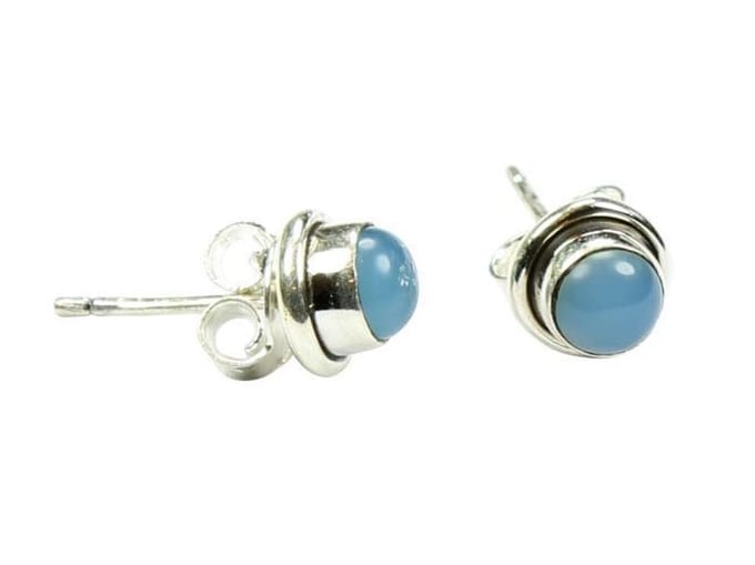 Zilveren knop oorbellen Chalcedoon 925 zilver