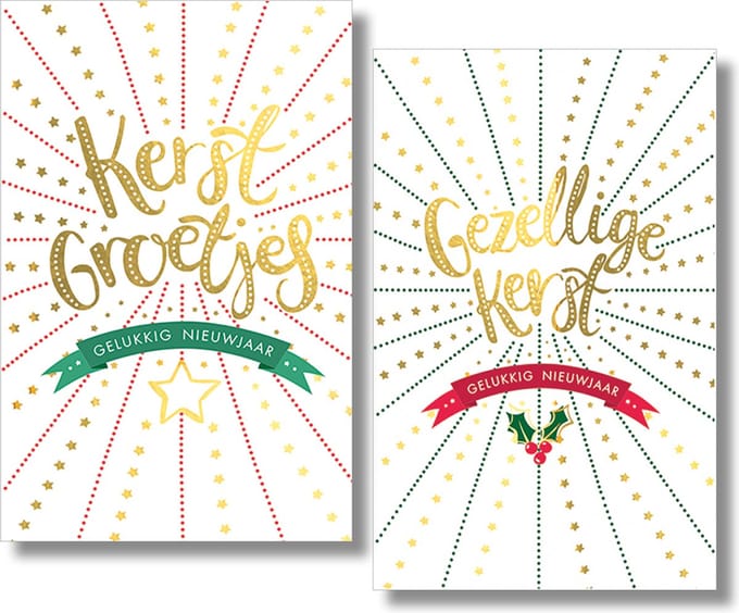 40 Kerstkaarten - Folie - Witte envelop - 10,5 x 16 cm - 2 motieven