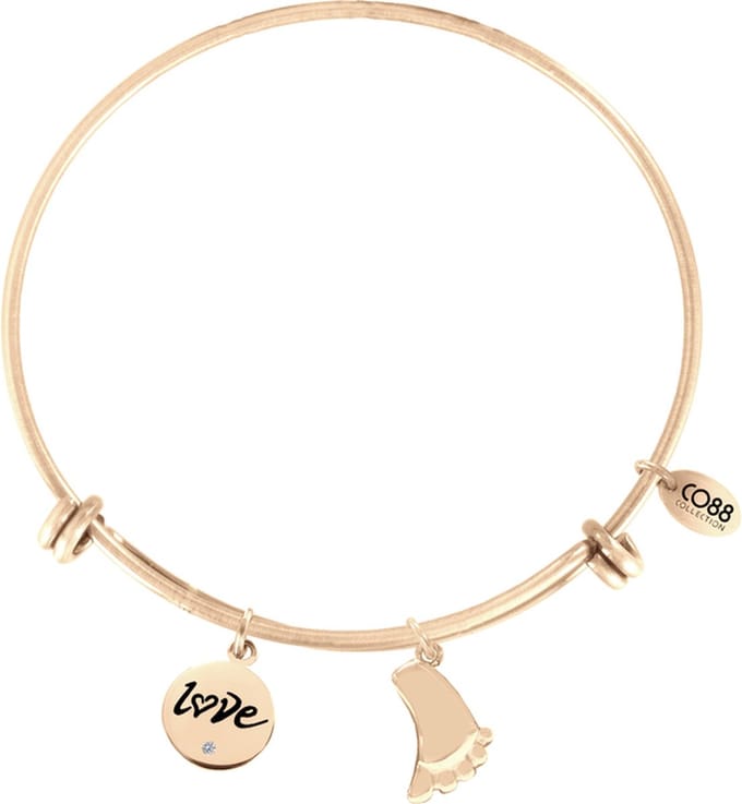 CO88 Collection 8CB-13020 - Stalen bangle met bedel - tekst & voet - Ø 60 mm - Goud