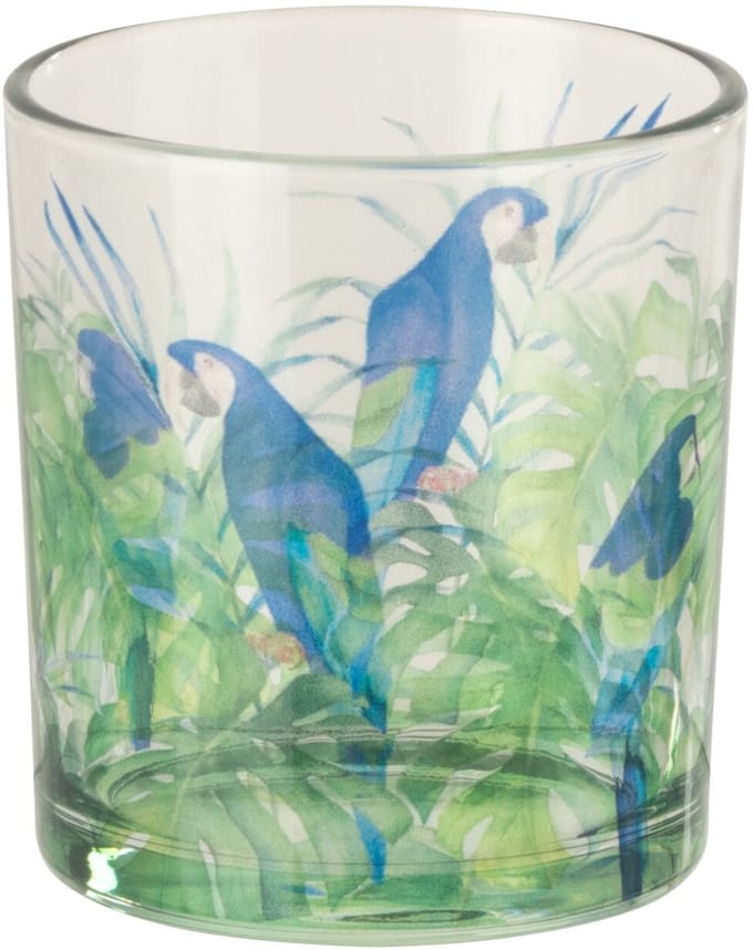 J-Line theelichthouder Papegaai - glas - groen/blauw - small - 2 stuks
