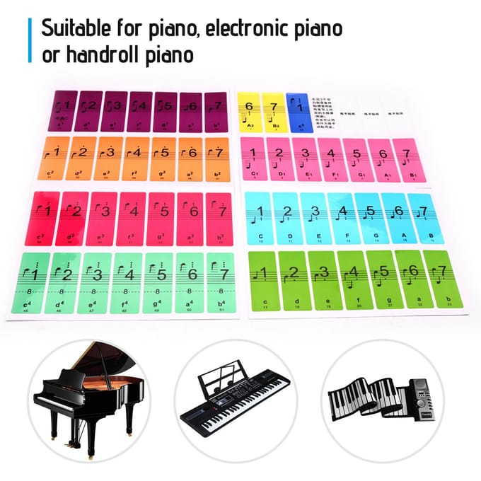 Pianotoetsen Stickers voor Beginners voor 88 61 54 Toetsen Piano veelkleurig