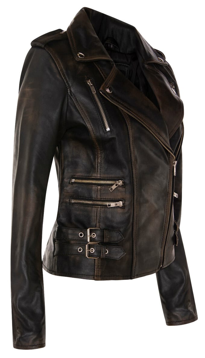 Dames leren Brando bikerjack-Loddon