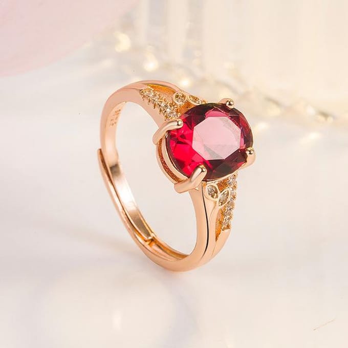 Echte 14k Rose Gold Ruby Gemstone Ring voor vrouwtjes Anillos De Ruby trouwringen Anel Gemstone Sieraden Anel Wommen Bizuteria Resizable rood