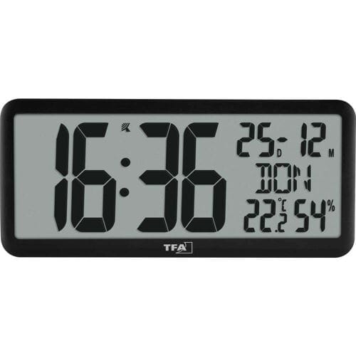 TFA Dostmann 60.4525.01 Wandklok Zendergestuurd 356 mm x 161 mm x 27 mm Zwart Groot display