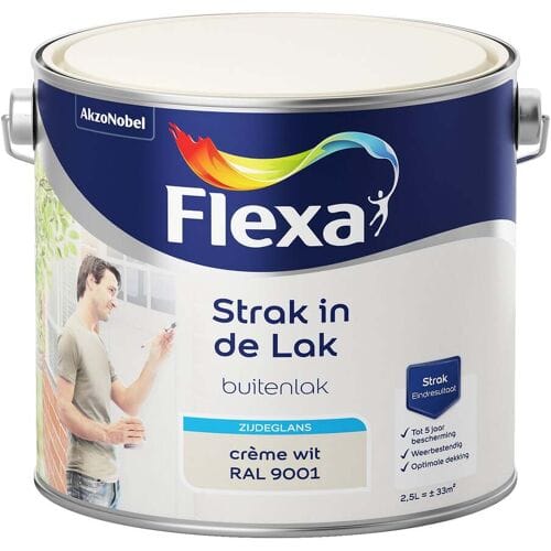 Flexa - Strak In De Lak Buitenlak Zijdeglans - Crème Wit / Ral 9001 - 2,5 L