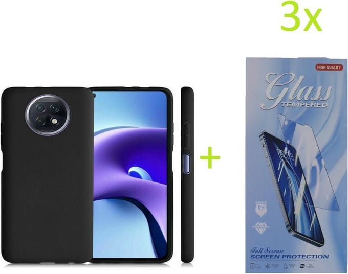 hoesje Geschikt voor: Xiaomi Redmi Note 9T TPU Silicone rubberen + 3 Stuks Tempered screenprotector - zwart