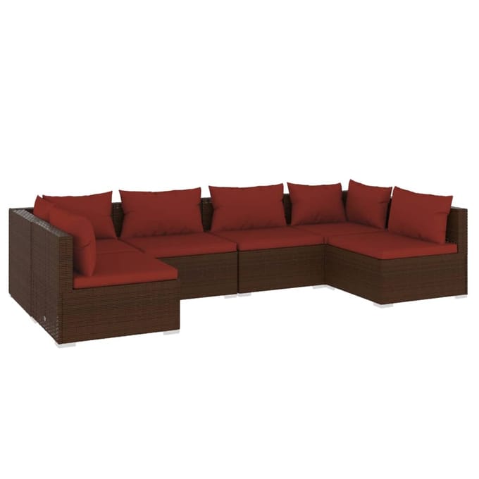vidaXL - 6-delige - Loungeset - met - kussens - poly - rattan - bruin