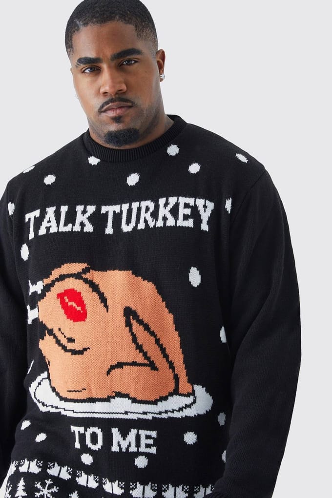 Plus Talk Turkey To Me Christmas Jumper | Black | Size 2XL
